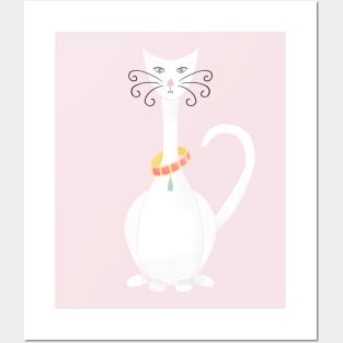 Pink and white cat wearing a precious stone necklace Posters and Art